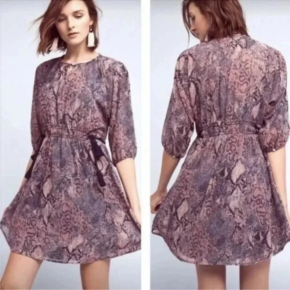 Anthropologie | Floreat | Mauve Zahara Snake Print Dress Women's Size Small S